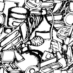 seamless stylized black and white background with cosmetics