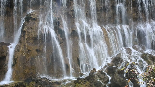 beautiful waterfall closeup in jiuzhaigou valley national park