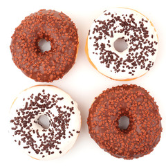 Delicious donuts with icing isolated on white