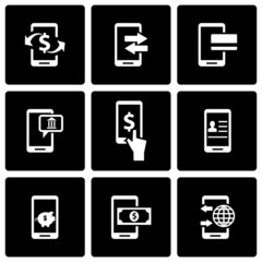 Vector black mobile banking icon set