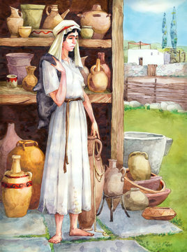Watercolor sketch of series "Characters of Palestine". Maid