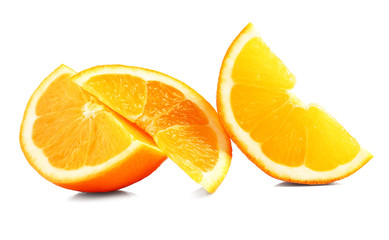 Juicy slices of orange isolated on white