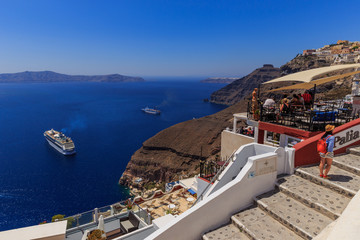 Obraz premium Santorini sea view stairs
