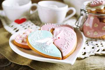 Heart shaped cookies for valentines day and teapot