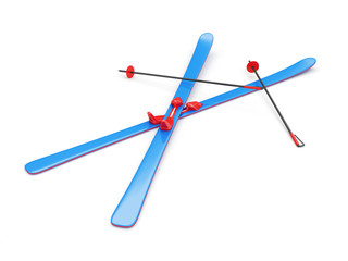 Blue Skiing isolated on white background