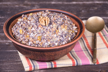 Bowl with kutia - traditional Christmas sweet meal in Ukraine