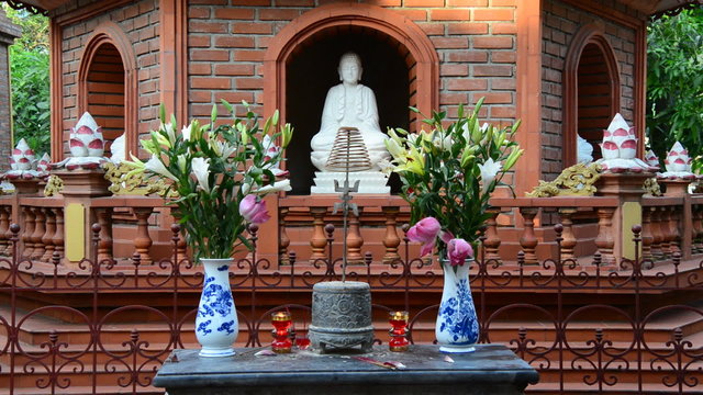 Zoom Out of the Tran Quoc Pagoda Temple in Hanoi Vietnam