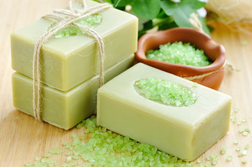 Natural handmade soap and bath salt for aromatherapy