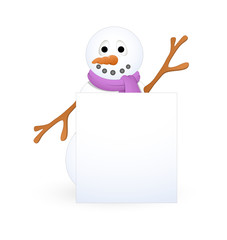 Cartoon Snowman with Blank Board