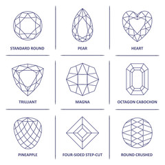 Low poly popular blueprint outline gems cuts infographics © Anna Rassadnikova