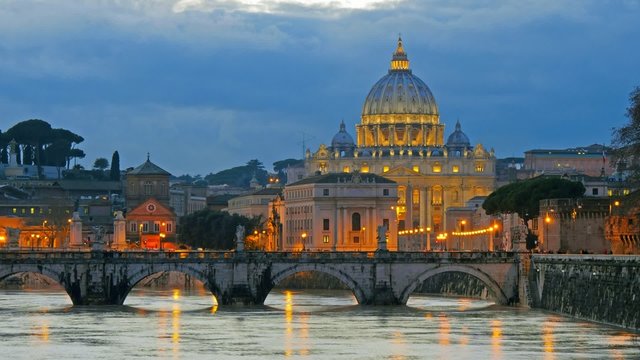 St. Peter's Basilica, Ponte Sant Angelo Bridge, Vatican. Rome