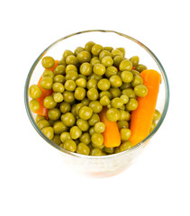 canned peas and carrots isolated on white