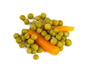 canned peas and carrots isolated on white