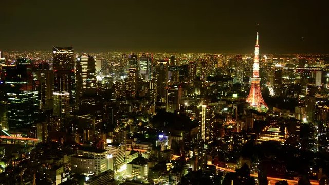 Time Lapse of Tokyo Skyline at Night