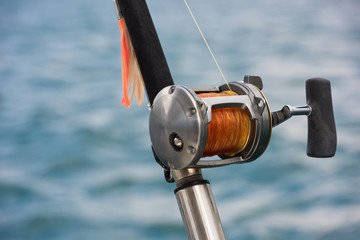 Fishing rod and reel on a boat