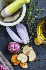 Garlic and fresh herbs bruschetta