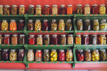 Banks with pickled vegetables