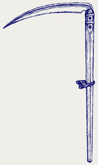 Old scythe. Doodle style