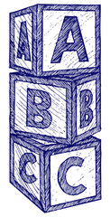 Alphabet cubes with A,B,C letters. Doodle style