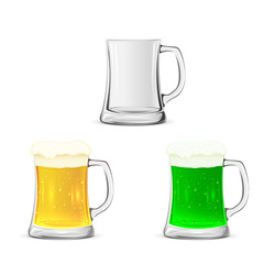 Set of glass mugs with beer