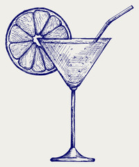 Tropical fresh cocktail. Doodle style