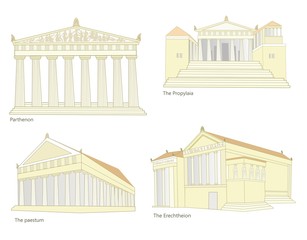 Fototapeta premium Ancient greek temples set of 4