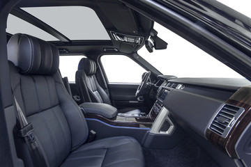 Car interior with black seats & steering wheel