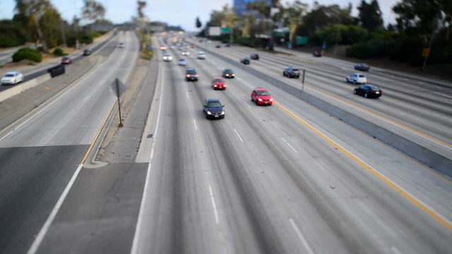 Traffic on Busy Freeway in Los Angeles - Tilt Shift