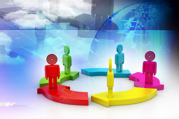 3d people standing on the colourful arrows