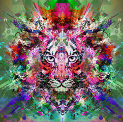 яркий абстрактный фон с тигром - obrazy, fototapety, plakaty