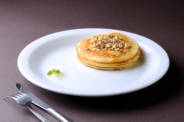 pancakes on white plate