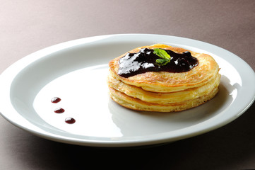 pancakes on a white plate