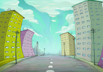 City. Street with the road and houses.Author's illustration.