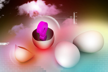 A red question mark sign  in broken egg