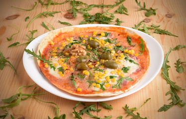 PIADINA WITH BACON MAIS MOZZARELLA AND ROCKET