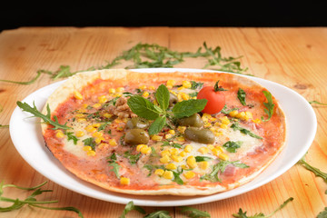 PIADINA WITH BACON MAIS MOZZARELLA AND ROCKET