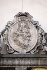 Virgin Mary with baby Jesus, house facade in Graz, Austria