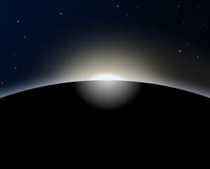 Planet with sunrise in space - Illustration
