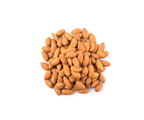 Raw almond nut over white background