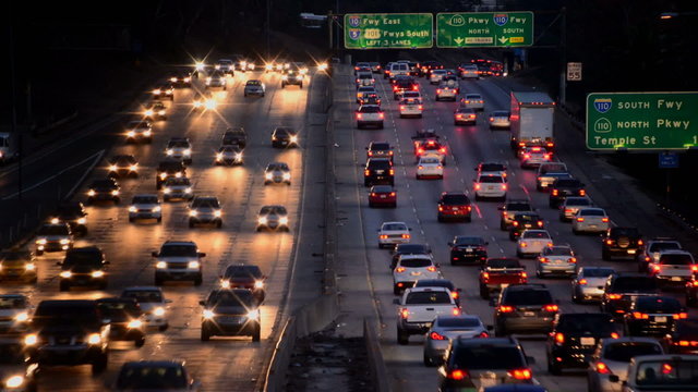 Time Lapse of Busy Los Angeles Freeway Traffic at Night