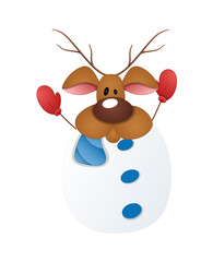 Funny Reindeer Face on Snowman