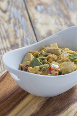 Bowl with asian noodles and chicken