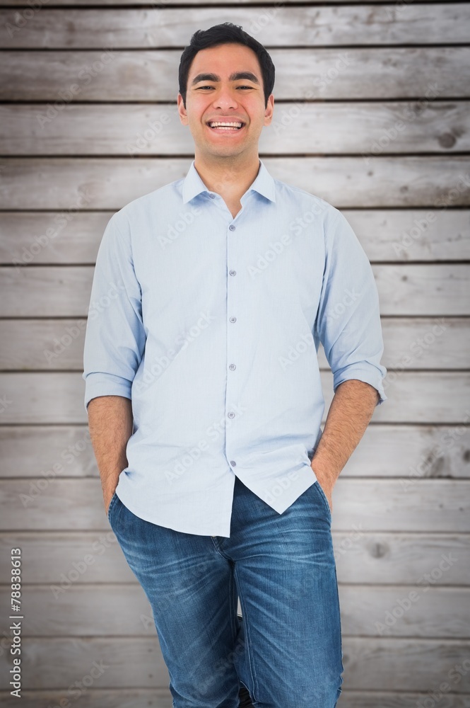 Poster Composite image of smiling casual man standing