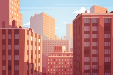 Sunset cityscape. Vector illustration.