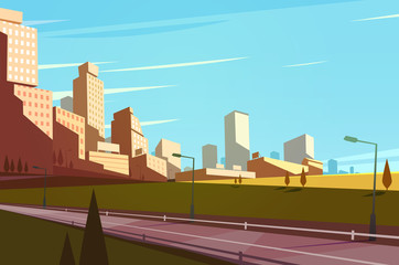 Cityscape with highway. Vector illustration.