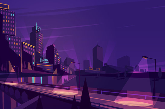 Night Cityscape. Vector Illustration.