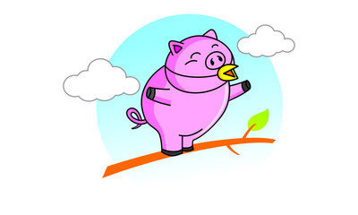 Pink Pig Tail Tweet Illustration Logo Icon