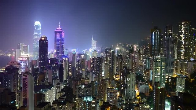 Time Lapse Pan of Hong Kong Skyline at Night - Hong Kong China