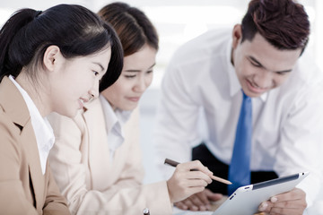 Fototapeta premium Business people discussing the charts and graphs showing the res