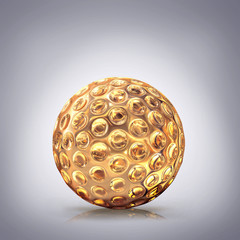 Golden golf ball  on grey  background.